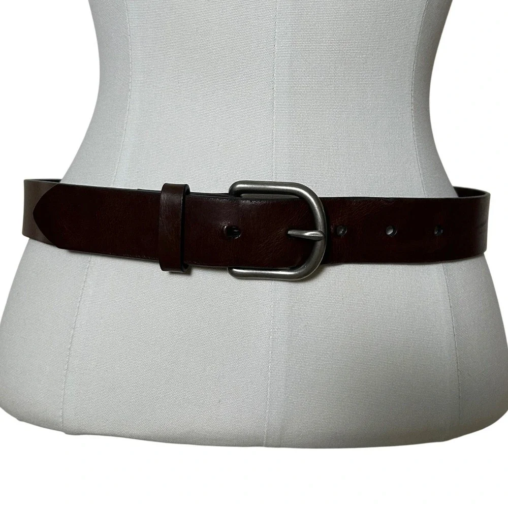 Kids Large Dark Brown Leather Belt Silver Buckle Classic School Uniform